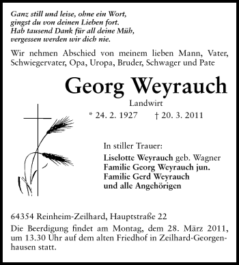 Traueranzeige von Georg Weyrauch von Echo-Zeitungen (Gesamtausgabe)