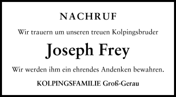 Traueranzeige von Joseph Frey von Rüsselsheimer Echo, Groß-Gerauer-Echo, Ried Echo