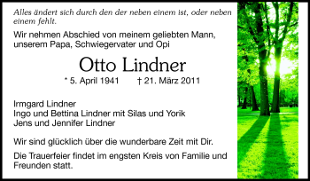 Traueranzeige von Otto Lindner von Darmstädter Echo, Odenwälder Echo, Rüsselsheimer Echo, Groß-Gerauer-Echo, Ried Echo