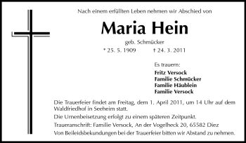 Traueranzeige von Maria Hein von Echo-Zeitungen (Gesamtausgabe)