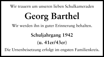 Traueranzeige von Georg Barthel von Rüsselsheimer Echo, Groß-Gerauer-Echo, Ried Echo