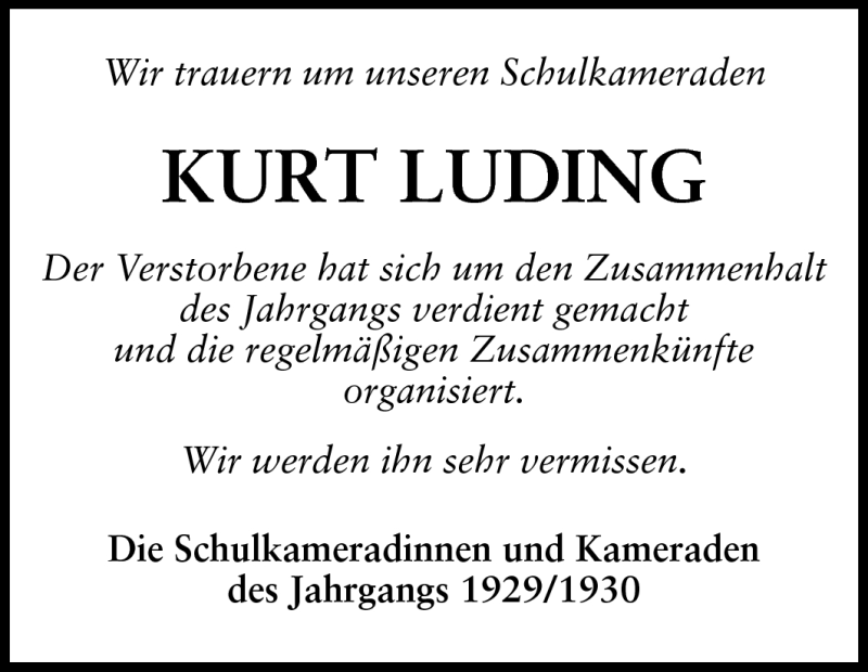  Traueranzeige für Kurt Luding vom 06.04.2011 aus Rüsselsheimer Echo, Groß-Gerauer-Echo, Ried Echo