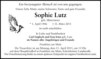 Traueranzeige von Sophie Lutz von Echo-Zeitungen (Gesamtausgabe)