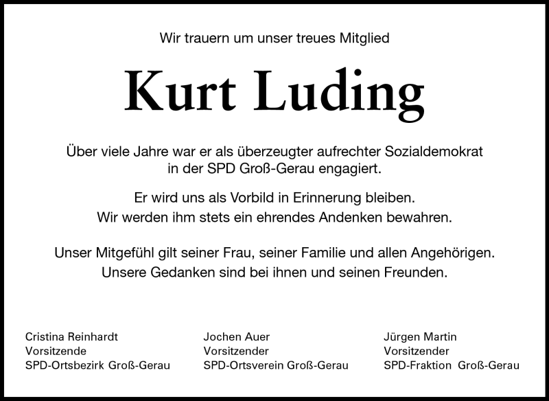 Traueranzeige für Kurt Luding vom 06.04.2011 aus Rüsselsheimer Echo, Groß-Gerauer-Echo, Ried Echo