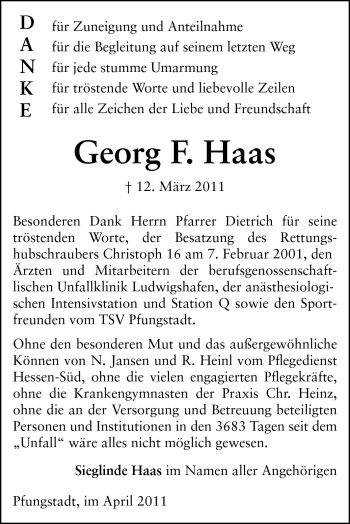 Traueranzeige von Georg F. Haas von Echo-Zeitungen (Gesamtausgabe)
