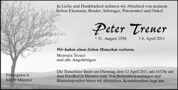 Traueranzeige von Peter Treuer von Darmstädter Echo, Odenwälder Echo, Rüsselsheimer Echo, Groß-Gerauer-Echo, Ried Echo