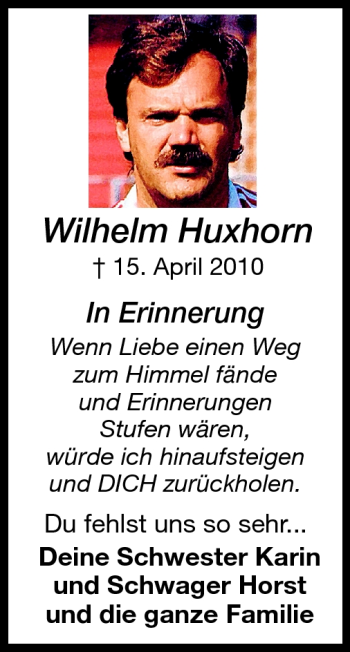 Traueranzeige von Wilhelm Huxhorn von Echo-Zeitungen (Gesamtausgabe)