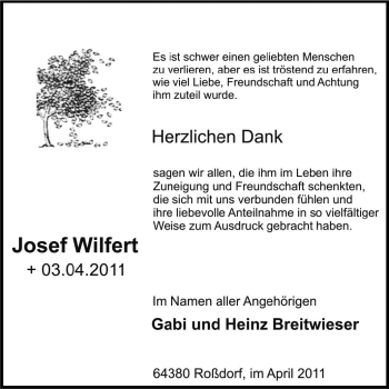 Traueranzeige von Josef Wilfert von Echo-Zeitungen (Gesamtausgabe)