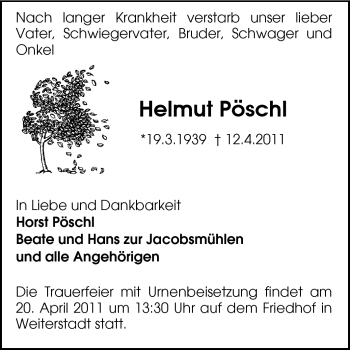 Traueranzeige von Helmut Pöschl von Echo-Zeitungen (Gesamtausgabe)