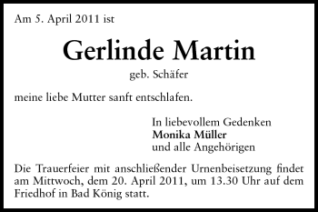 Traueranzeige von Gerlinde Müller von Odenwälder Echo