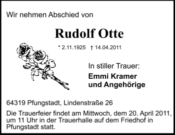 Traueranzeige von Rudolf Otte von Darmstädter Echo, Odenwälder Echo, Rüsselsheimer Echo, Groß-Gerauer-Echo, Ried Echo