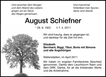 Traueranzeige von August Schiefner von Rüsselsheimer Echo, Groß-Gerauer-Echo, Ried Echo