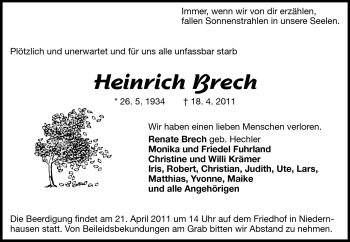 Traueranzeige von Heinrich Brech von Echo-Zeitungen (Gesamtausgabe)