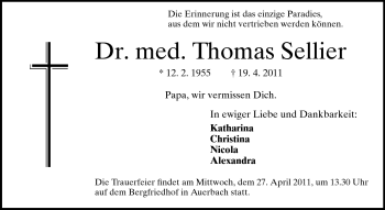 Traueranzeige von Thomas Sellier von Echo-Zeitungen (Gesamtausgabe)