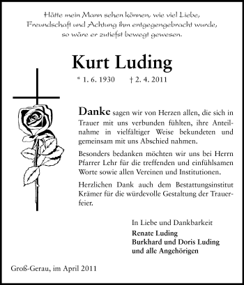 Traueranzeige von Kurt Luding von Rüsselsheimer Echo, Groß-Gerauer-Echo, Ried Echo