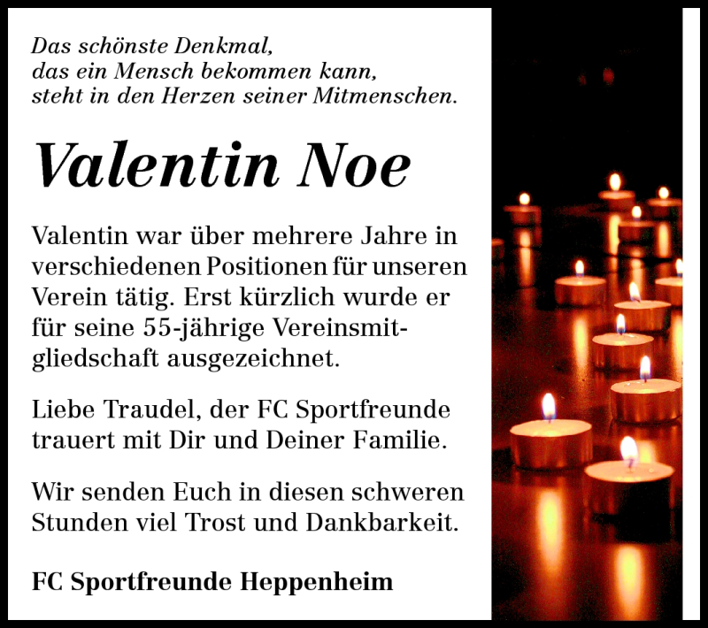  Traueranzeige für Valentin Noe vom 29.04.2011 aus Starkenburger Echo