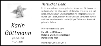 Traueranzeige von Karin Göttmann von Odenwälder Echo