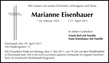 Traueranzeige von Marianne Eisenhauer von Echo-Zeitungen (Gesamtausgabe)