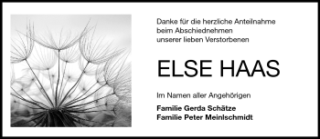 Traueranzeige von Else Haas von Rüsselsheimer Echo, Groß-Gerauer-Echo, Ried Echo