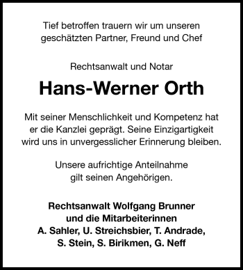 Traueranzeige von Hans-Werner Orth von Odenwälder Echo