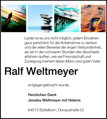 Traueranzeige von Ralf Weltmeyer von Rüsselsheimer Echo, Groß-Gerauer-Echo, Ried Echo