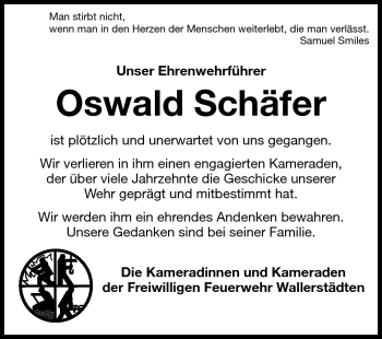 Traueranzeige von Oswald Schäfer von Rüsselsheimer Echo, Groß-Gerauer-Echo, Ried Echo