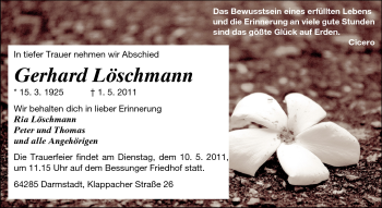 Traueranzeige von Gerhard Löschmann von Darmstädter Echo, Odenwälder Echo, Rüsselsheimer Echo, Groß-Gerauer-Echo, Ried Echo