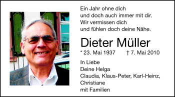 Traueranzeige von Dieter  Müller von Darmstädter Echo, Odenwälder Echo, Rüsselsheimer Echo, Groß-Gerauer-Echo, Ried Echo