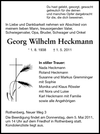 Traueranzeige von Georg Wilhelm Heckmann von Odenwälder Echo
