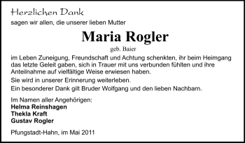 Traueranzeige von Maria Rogler von Echo-Zeitungen (Gesamtausgabe)