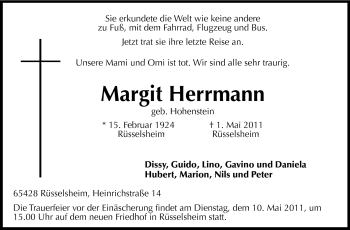 Traueranzeige von Margit Herrmann von Rüsselsheimer Echo, Groß-Gerauer-Echo, Ried Echo