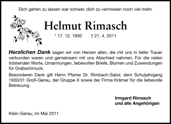Traueranzeige von Helmut Rimasch von Rüsselsheimer Echo, Groß-Gerauer-Echo, Ried Echo