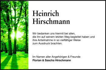 Traueranzeige von Heinrich Hirschmann von Odenwälder Echo