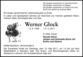 Traueranzeige von Werner Glock von Rüsselsheimer Echo, Groß-Gerauer-Echo, Ried Echo