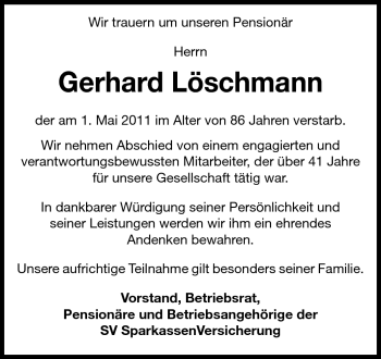 Traueranzeige von Gerhard Löschmann von Echo-Zeitungen (Gesamtausgabe)