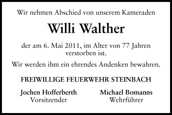 Traueranzeige von Willi Walther von Odenwälder Echo