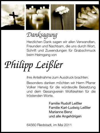 Traueranzeige von Philipp Leißler von Rüsselsheimer Echo, Groß-Gerauer-Echo, Ried Echo