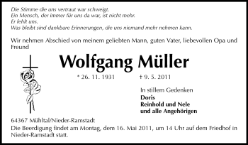 Traueranzeige von Wolfgang Müller von Echo-Zeitungen (Gesamtausgabe)
