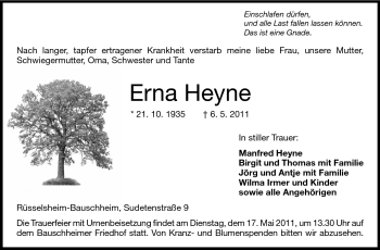 Traueranzeige von Erna Heyne von Rüsselsheimer Echo, Groß-Gerauer-Echo, Ried Echo