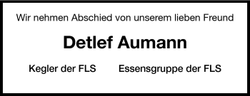 Traueranzeige von Detlef Aumann von Echo-Zeitungen (Gesamtausgabe)
