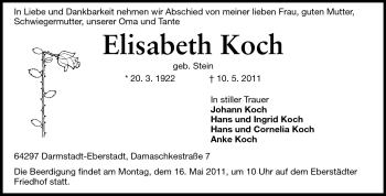 Traueranzeige von Elisabeth Koch von Echo-Zeitungen (Gesamtausgabe)