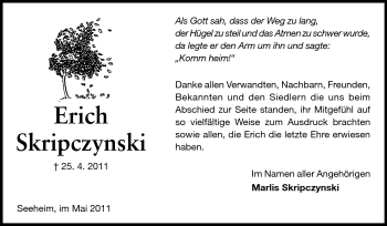 Traueranzeige von Erich Skripczynski von Echo-Zeitungen (Gesamtausgabe)