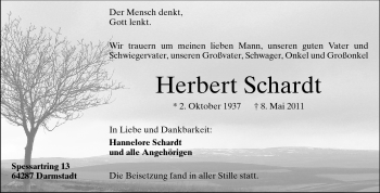 Traueranzeige von Herbert Schardt von Darmstädter Echo, Odenwälder Echo, Rüsselsheimer Echo, Groß-Gerauer-Echo, Ried Echo