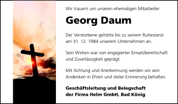 Traueranzeige von Georg Daum von Echo-Zeitungen (Gesamtausgabe)