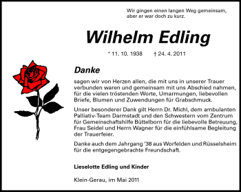 Traueranzeige von Wilhelm Edling von Rüsselsheimer Echo, Groß-Gerauer-Echo, Ried Echo