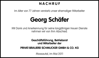 Traueranzeige von Georg Schäfer von Odenwälder Echo