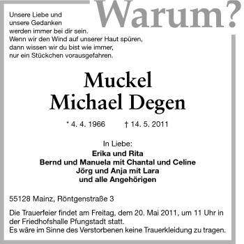 Traueranzeige von Michael Degen von Echo-Zeitungen (Gesamtausgabe)