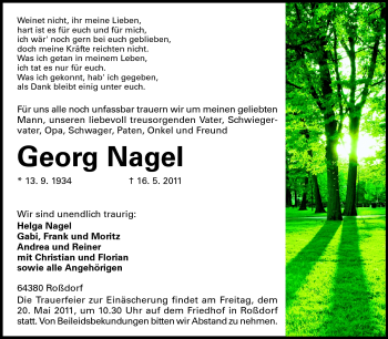 Traueranzeige von Georg Nagel von Echo-Zeitungen (Gesamtausgabe)