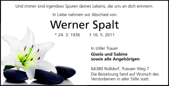Traueranzeige von Werner Spalt von Echo-Zeitungen (Gesamtausgabe)