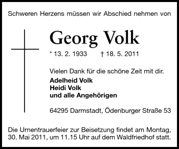 Traueranzeige von Georg Volk von Echo-Zeitungen (Gesamtausgabe)